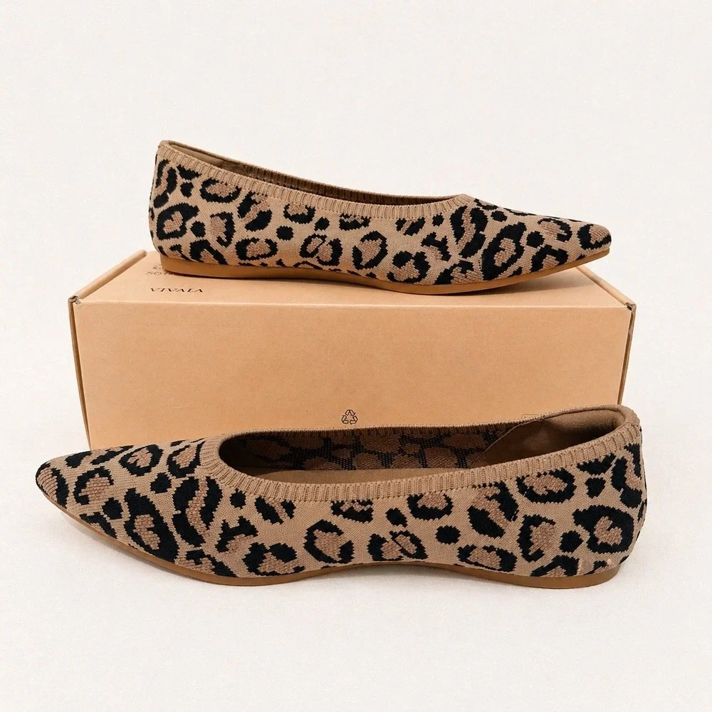 VIVAIA Aria 5º Pointed-Toe Knit Flats Dark Leopard | EU 40.5 / US 9-9.5